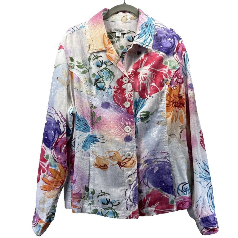 Coldwater Creek Multicolor Floral Jean Linen Jacket